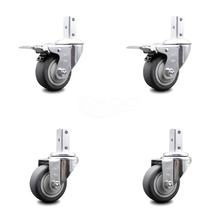 Service Caster 3.5 Inch Thermoplastic Rubber 7/8 Inch Square Stem Caster Total Lock Brake, 2PK SCC-SQTTL20S3514-TPRB-78-2-S-2